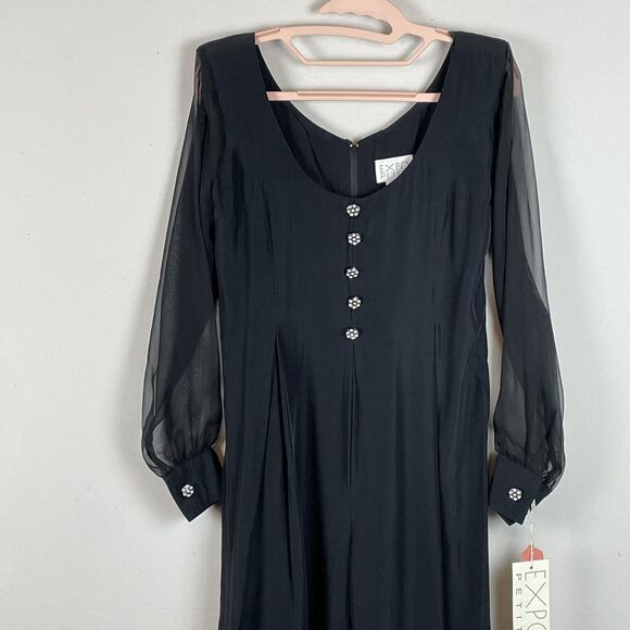 Vintage EXPO Petite Black Jewel Button Wide Leg Jumpsuit NWT Size 2 Made in USA - Picture 3 of 12